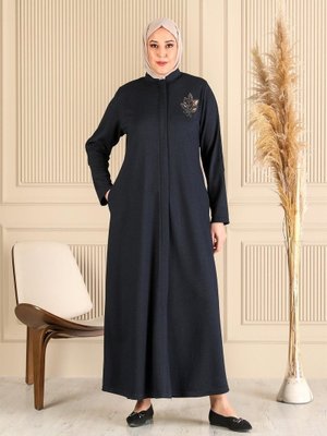 Lacivert Buyuk Beden Kislik Tesettur Pardesu Tam Boy