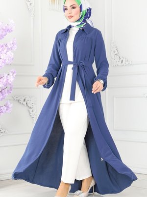 İndigo Gizli Fermuarlı Mevsimlik Ferace İndigo Gizli Fermuarlı Mevsimlik Ferace