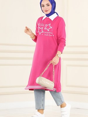 Fuşya Yıldız Baskılı Spor Tunik Fuşya Yıldız Baskılı Spor Tunik