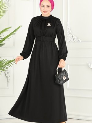 Siyah Kaplama Kemerli Elbise