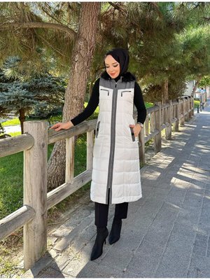 Kışlık Şişme Kapitone Beyaz Yelek Kışlık Şişme Kapitone Beyaz Yelek