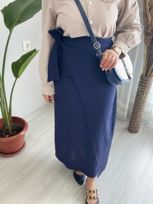 Beli Bağlamalı Keten Anvelop Etek Dar Kalıp