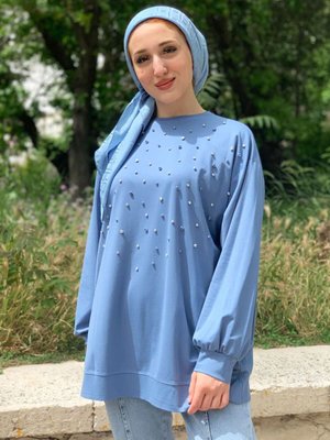 Mavi Taş Çakımlı Modal Sweat Mavi Taş Çakımlı Modal Sweat