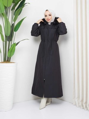 Tam Boy Etegı Yanları Düğmeli Bondit Şapkalı Spor Ve Şık Mont