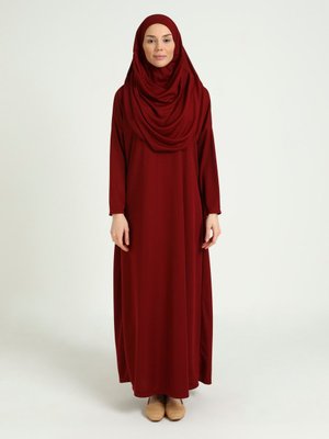 Bordo Çantalı Tek Parça Namaz Elbisesi