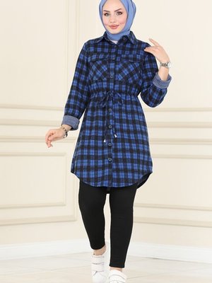 Saks Beli Tünelli Ekose Tunik Saks Beli Tünelli Ekose Tunik