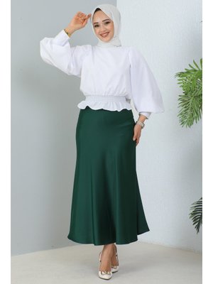 Zümrüt Yeşili Saten Etek