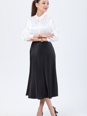 Sıyah Midi Saten Etek