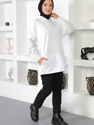 Çizgi Detaylı Sweatshirt Beyaz Çizgi Detaylı Sweatshirt Beyaz