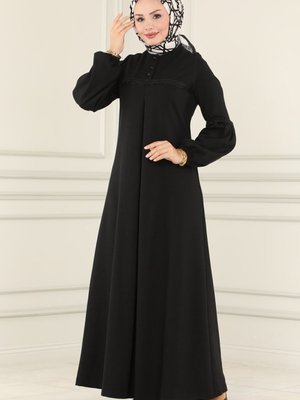Siyah A Pileli Kışlık Elbise