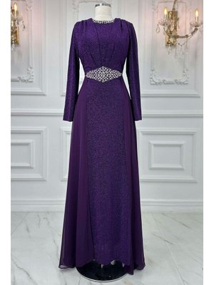 Mor Cevher Abiye Elbise