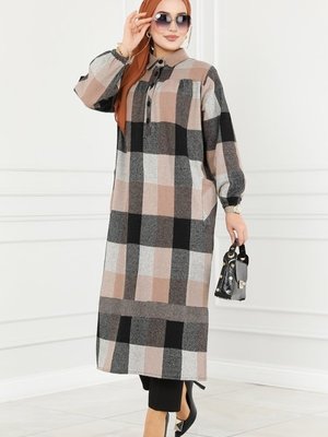 Siyah & Vizyon Cep Detaylı Ekose Tunik Siyah & Vizyon Cep Detaylı Ekose Tunik