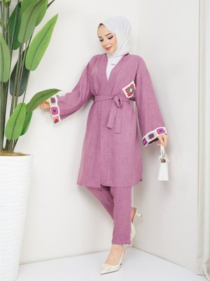 Kimono Pantolon Takım Etnik Desen El Örgüsü