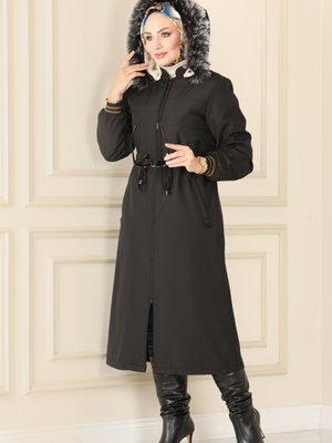 Siyah Kapitone Detay Bondit Trençkot Siyah Kapitone Detay Bondit Trençkot