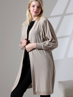 Yumuşak Dokulu Penye Balon Kol Büzgülü Esnekjakarlı Uzun & Hırka Yumuşak Dokulu Penye Balon Kol Büzgülü Esnekjakarlı Uzun & Hırka