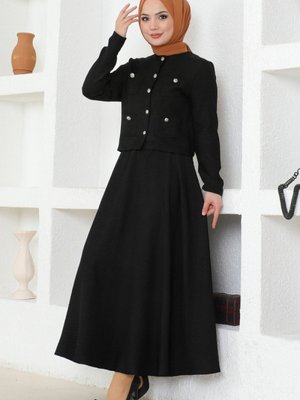 Siyah Cep Detaylı Etekli Takım