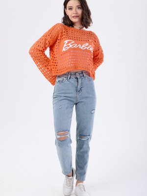 Mavı Kar Yıkama Mom Jeans Lazerli Kot Pantolon Mavı Kar Yıkama Mom Jeans Lazerli Kot Pantolon