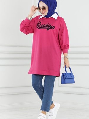 Fuşya Yazı Baskılı Spor Tunik