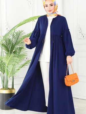 Lacivert Balon Kollu Medine İpeği Ferace Lacivert Balon Kollu Medine İpeği Ferace
