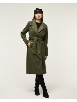 Haki Örme Kaşe Düğmeli Astarlı Kaban