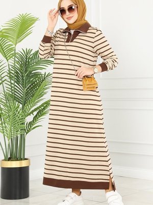 Kahve Çizgili Spor Elbise