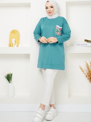 Mint Cep Detaylı Sweatshirt
