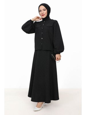 Siyah Hira Çizgili Etekli Takım