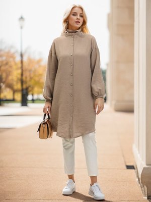 Vizon Hakim Yaka Boydan Düğmeli Tunik Vizon Hakim Yaka Boydan Düğmeli Tunik