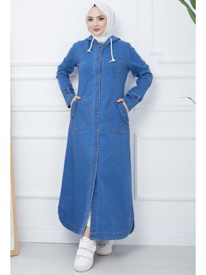 Mavi Kapüşonlu Kot Kap