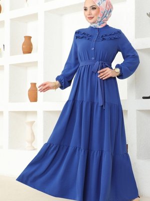 İndigo Fırfır Detay Aerobin Elbise