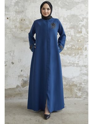 İndigo Kolu Çiçek Taşlı Ferace İndigo Kolu Çiçek Taşlı Ferace