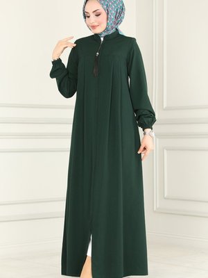 Zümrüt Püskül Detaylı Medine İpeği Ferace Zümrüt Püskül Detaylı Medine İpeği Ferace