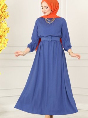 İndigo Kaplama Kemerli Bürümcük Elbise