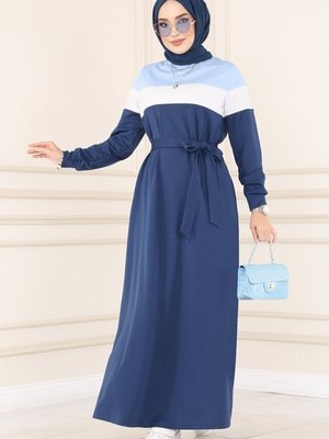 Bebe Mavisi & Lacivert Garnili Elbise