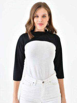 Siyah Balıkçı Yaka Kısa Kollu Boyunluklu Kolluk