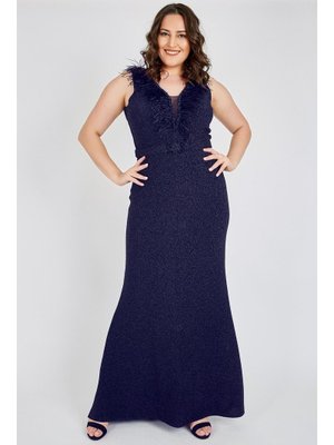 Büyük Beden Lacivert Uzun Abiye Elbise