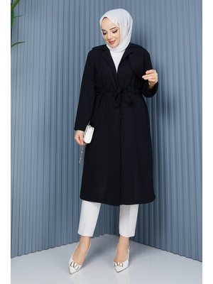 Siyah Gömlek Yaka Bel Büzgülü Cepli Kap Siyah Gömlek Yaka Bel Büzgülü Cepli Kap