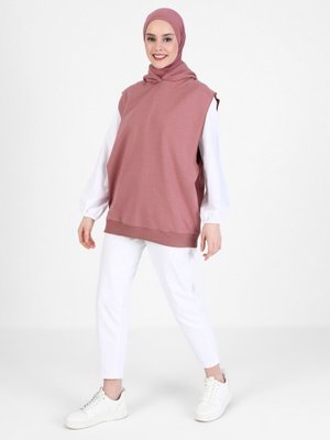 Kapüşonlu Kolsuz Sweatshirt Ağaç Kabuğu