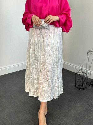 Kırışık İthal Etek Beyaz