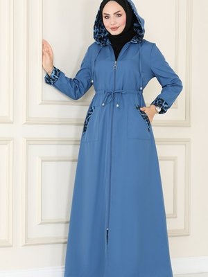 İndigo Leopar Desenli Trençkot İndigo Leopar Desenli Trençkot