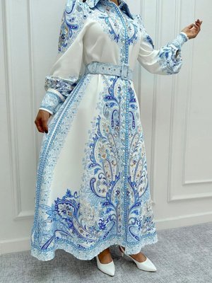 Turkuaz Atlas Kumaş Elbise