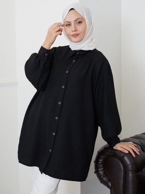 Kol Büzgü Detay Tunik Siyah Kol Büzgü Detay Tunik Siyah
