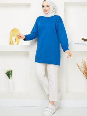 Mavi Fermuar Detaylı Sweatshirt