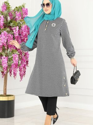 Gri Kazayağı Desenli Kışlık Tunik Gri Kazayağı Desenli Kışlık Tunik