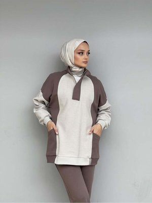 Garni Detaylı Fermuarlı Üç İplik Sweatshirt Garni Detaylı Fermuarlı Üç İplik Sweatshirt