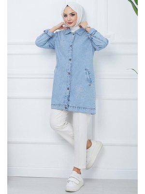 Mavi Taş Baskılı Kot Ceket Mavi Taş Baskılı Kot Ceket