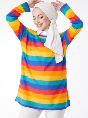 Düz Bisiklet Yaka Renkli Tunik Düz Bisiklet Yaka Renkli Tunik