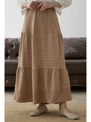 Camel Nakışlı Brodeli Ayrobin Etek