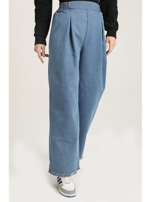 Mavi Bol Paça Saçaklı Kot Pantolon