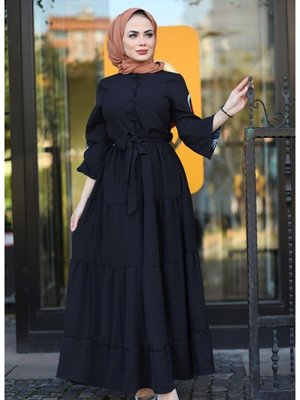 Kol Nakış Detaylı Elbise Siyah